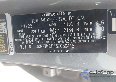 2025 Kia K4 Gt-Line из США, поврежденный, VIN 3KPFW4DE4SE086445